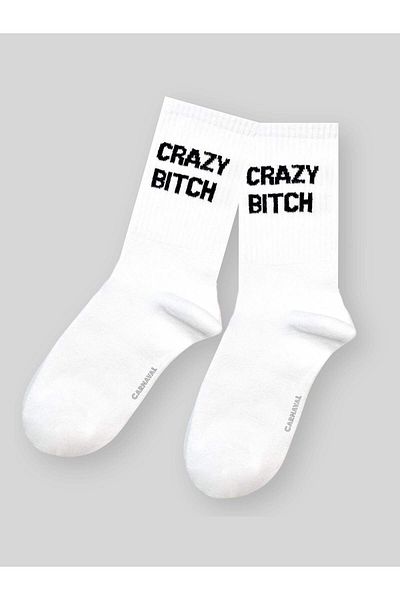 CARNAVAL SOCKS Șosete sport de tenis unisex albe Crazy B.itch