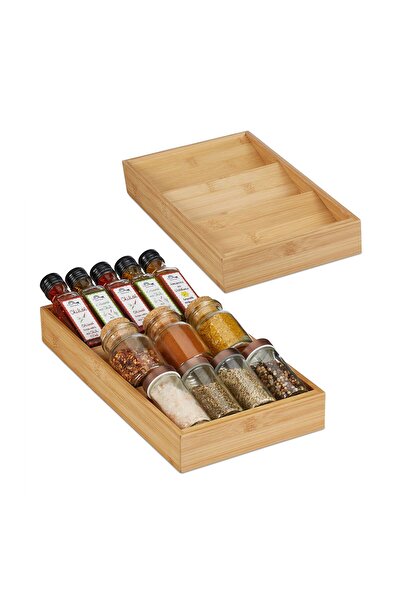 Relaxdays Set de 2 suporturi pentru condimente din bambus pentru sertare, 5 x...