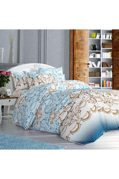 Sinada طقم غطاء لحاف منزلي 100% قطن أزرق فضي مقاس 160 × 220 سم