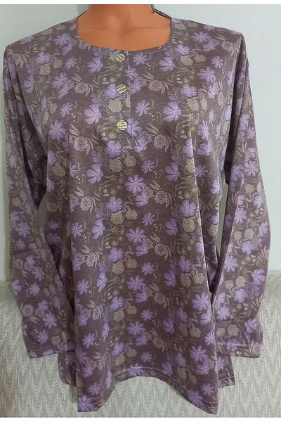 Anne Er Clothing Paper Print Blouse Long Sleeve 3 Buttons Patterned