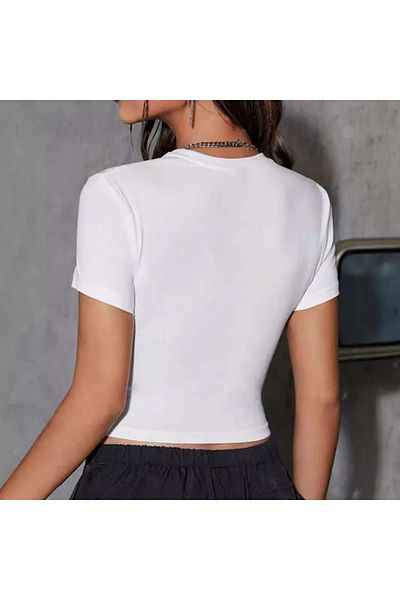 aynewmoda Γυναικείο μπλουζάκι με γυαλιστερό λεμόνι με στάμπα, κατάλληλο για άνοιξη και καλοκαίρι