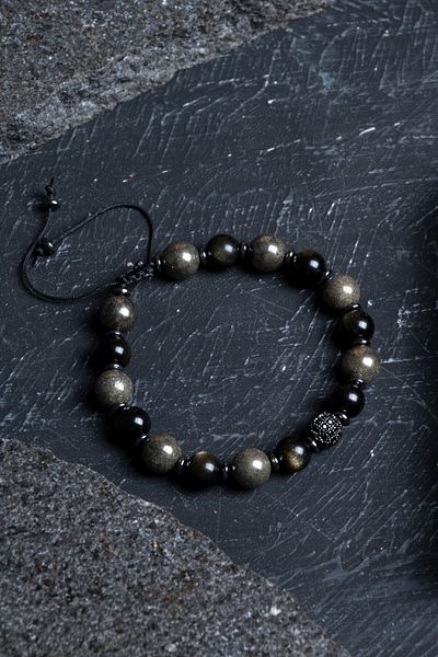 OSMANLI DOĞAL TAŞ Certified Prit, Obsidian Zircon Apparatus Natural Stone Macrame Bracelet