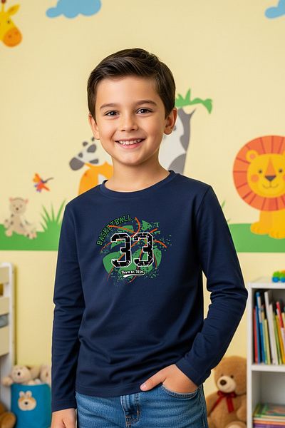 FYK KİDS Суитшърт за момчета с кукаста яка и щампа за баскетбол