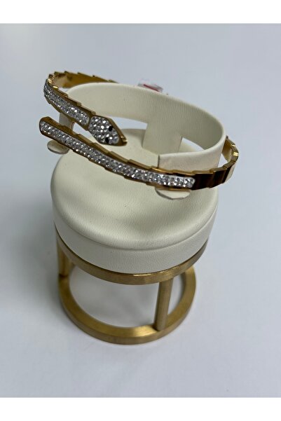 VLDORO Gold-Tone Steel Bracelet with Stone Detail and Snake Motif