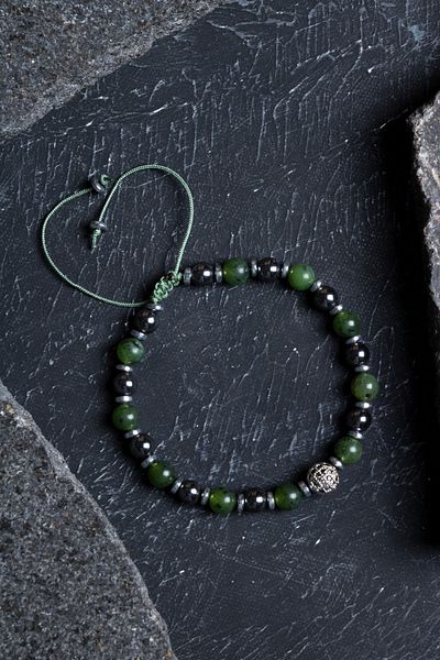 OSMANLI DOĞAL TAŞ Certified Jade, Hematite Zircon Apparatus Natural Stone Macrame Bracelet
