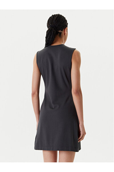 Calvin Klein Kadın Dar Kalıp Fermuarlı Yuvarlak Yaka Kısa Kollu Mini Gri Elbise LV044C214G-8MN