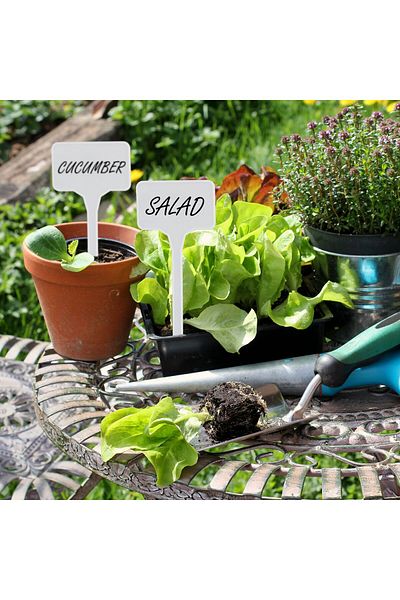 Relaxdays Set de 100 etichete pentru plante, 14,5 x 5,5, albe, etichete reutilizabile,