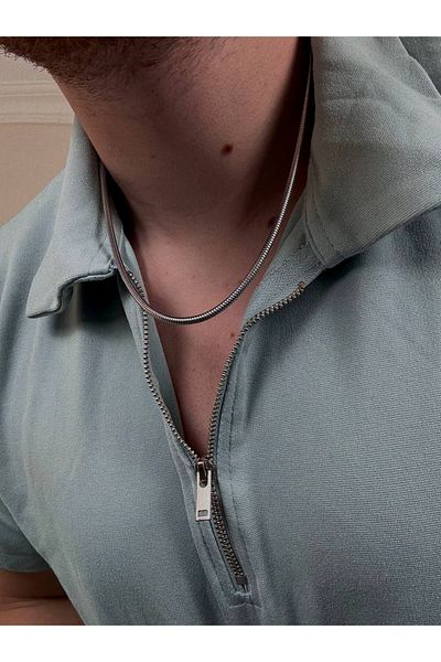 Arvens Men's Silver Stainless Steel Oval Necklace Does Not Lose Color Does Not Fade Unisex Does Not Fade Can Be Combined
