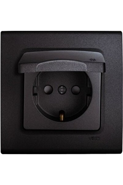 VİKO LİNNERA KAPAKLI TOPRAKLI PRİZ (ÇOC.KOR) GECE SİYAHI (ÇERÇEVE DAHİL)
