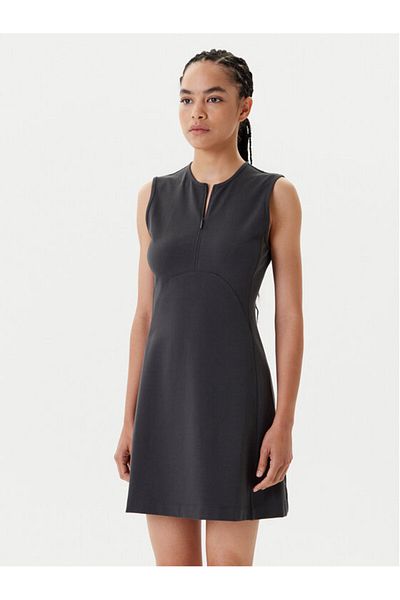 Calvin Klein Women's Slim Fit Zipper Round Neck Short Sleeve Mini Gray Dress Lv044C214G-8Mn
