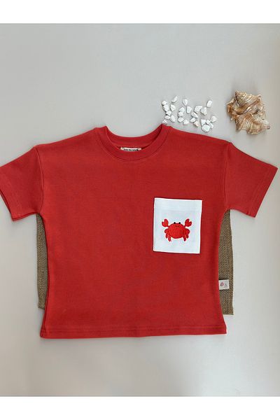 Mama Miel Baby Tricou oversize cu buzunare brodate Crab Tile - 100% bumbac