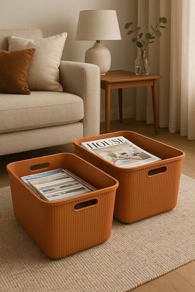 Bayev Colors Orange 3 Pieces 21 Lt Closet Organizer Organizer Toy Box Storage Box with Lid