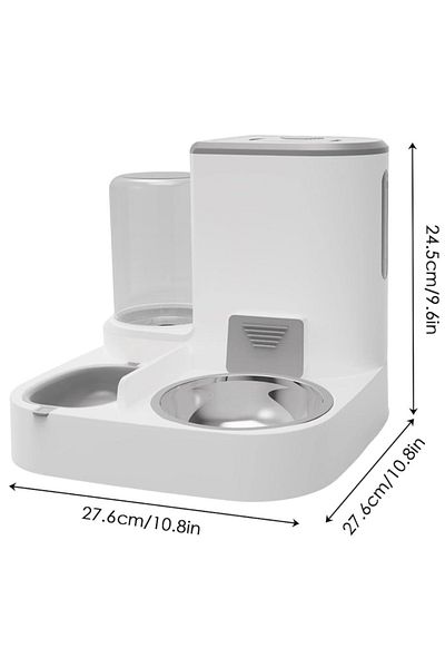 OEM Dispenser automat de apa si hrana pisici si caini de talie mica, cu bol din otel inoxidabil, Alb/Gri