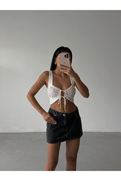 Güneş Fusta mini din denim cu talie asimetrică