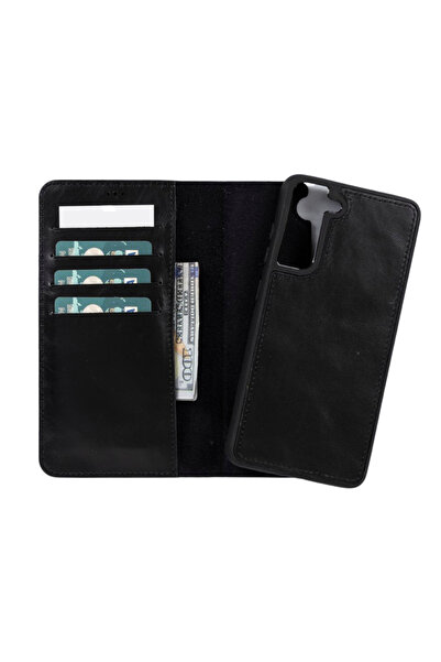 PLM حافظة جلدية متوافقة مع هاتف Samsung Galaxy S21 FE RST1 باللون الأسود