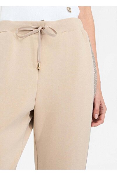 Liu Jo Women's Regular Fit Waist Drawstring Side Logo Stripe Pattern Beige Trousers Tf5093J4616-60906