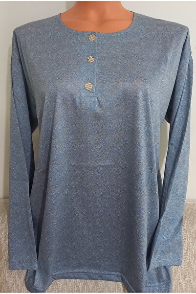 Anne Er Clothing Paper Print Blouse Long Sleeve 3 Buttons Patterned