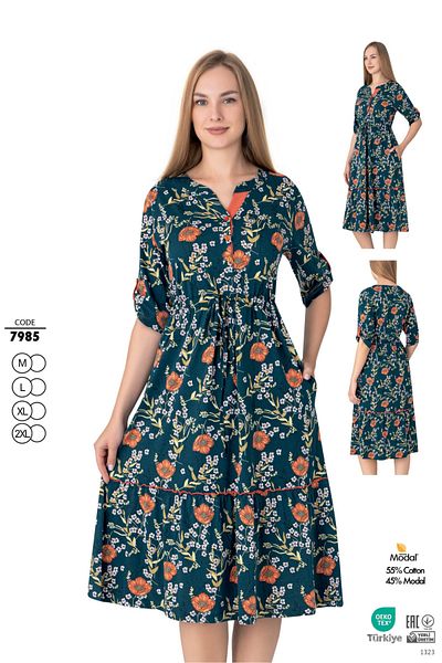 ROMEO LİFE Women's Cotton Modal Fabric Button Detailed Patterned Stylish Dress 7985