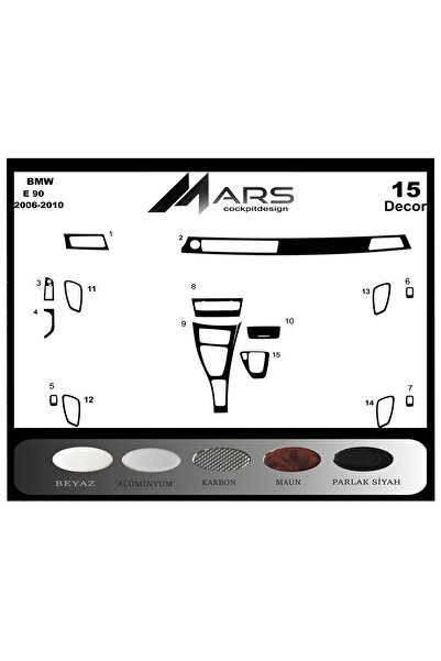 Marscockpitdesign Bmw 3 E90 Uyumlu -Konsol-Torpido Kaplama 2006-2010 15 Parça