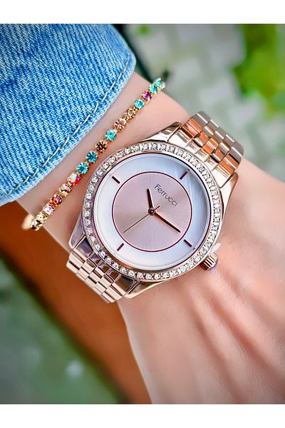 Ferrucci Women's Wristwatch Steel Cord 3 Atm Water Resistant Bracelet Gift Stoned Model