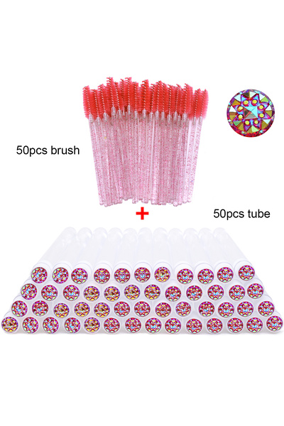 Choice7 ٥٠ قطعة من أنابيب فرشاة الرموش الزجاجية الحمراء، ٥٠ قطعة من فرش الرموش مع عصي ماسكارا كريستالية، مشط الحواجب، فرشاة ماسكارا