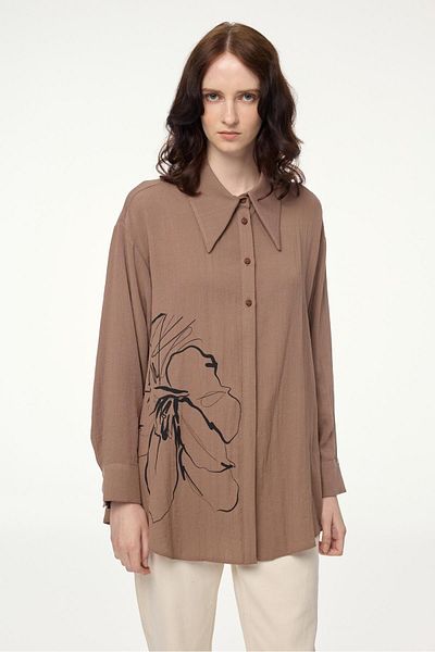 Zühre Patterned Long Sleeve Coffee Shirt G-0110