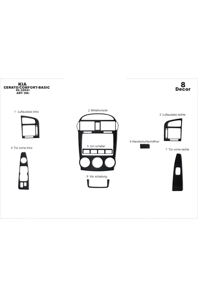 Marscockpitdesign كيا سيراتو LX سيدان وحدة التحكم-توبوردو 2004-2007 8 قطع