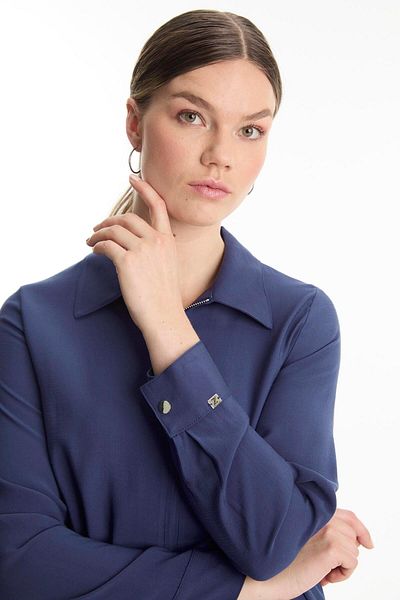 Zühre Shirt Collar Zippered Navy Blue Wear Out Gc-0285