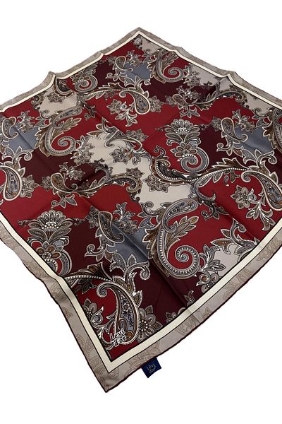 Levidor Μεταξωτό Φουλάρι Twill 4197 Ethnic Pattern Κόκκινο-Γκρι