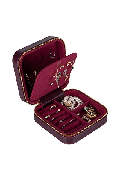 PLM Gerçek Deri Seyahat Boy Takı Organizer Kutusu, Mücevher Aksesuar Çantası, Küpe Kolye Yüzük Düzenleyi