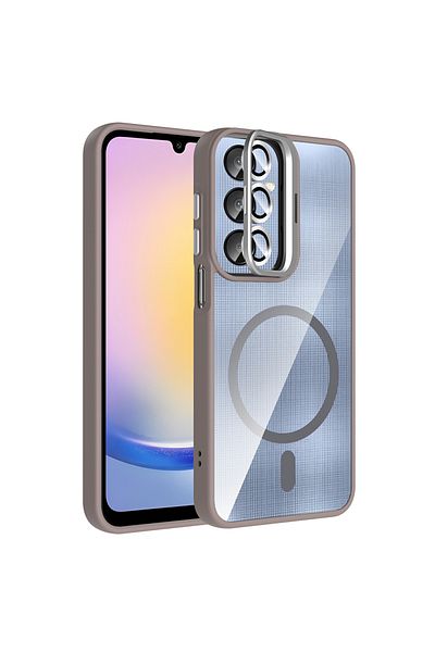 HTstore حافظة متوافقة مع Galaxy A56، غطاء Zore Etro مع حامل وكاميرا وعدسة كاميرا - رمادي