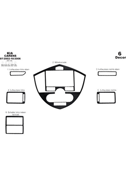 Marscockpitdesign كيا كارينز غطاء لوحة القيادة الأمامية أسود لامع 6 قطع 2002-...