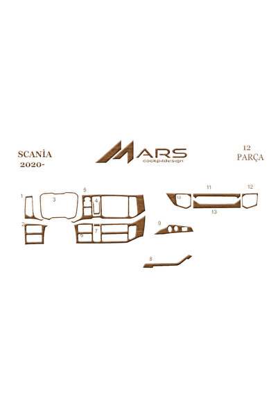 Marscockpitdesign Scania R Console-Torpedo Covering 2020- 12 Pieces