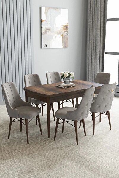 asaella mobilya Loft Barok Desen 80x132 Açılabilir Mdf Masa Yemek Odası Takım...