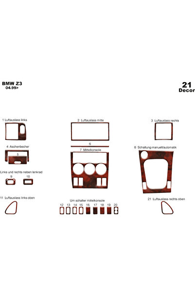 Marscockpitdesign Bmw Z3 كونسول متوافق مع توربيدو 1999 21 قطعة
