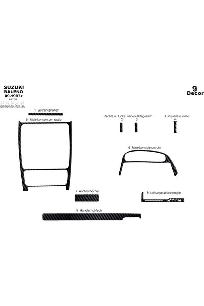 Marscockpitdesign سوزوكي بالينو وحدة التحكم-تغطية التوربو 1997-2006 9 قطع