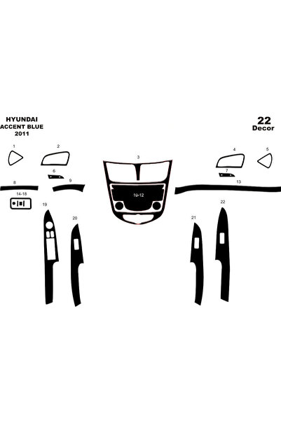 Marscockpitdesign هيونداي أكسنت كونسول أزرق-توربيدو 201 22 قطعة