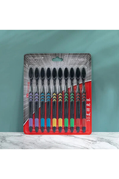 Choice1 10 قطع فرشاة أسنان شخصية من فحم الخيزران البيئي لصحة الفم، منخفضة الكربون، متوسطة الحجم، لون أسود