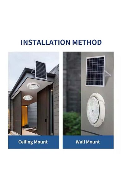 divendi-ro Round ceiling light with solar panel, Jortan, 100W, 6000K, indoor-outdoor, cool or combined light