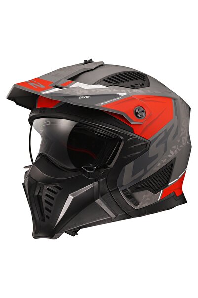 LS2 DRIFTER DEVOR MAT GRİ-TITANIUM-KIRMIZI KASK
