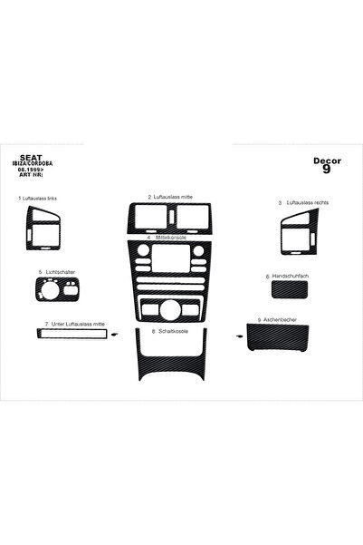 Marscockpitdesign 9 قطع لسيارة سيات إيبيزا مطلية بالألمنيوم من 1999 إلى 2002