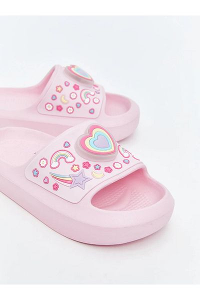 Cozi company Girl's Lighted Pink Rainbow Heart Star Pattern Water Resistant Beach Daily Slippers