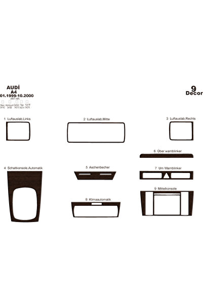 Marscockpitdesign أودي A4 وحدة التحكم-توبيردو 1999-2000 9 قطع