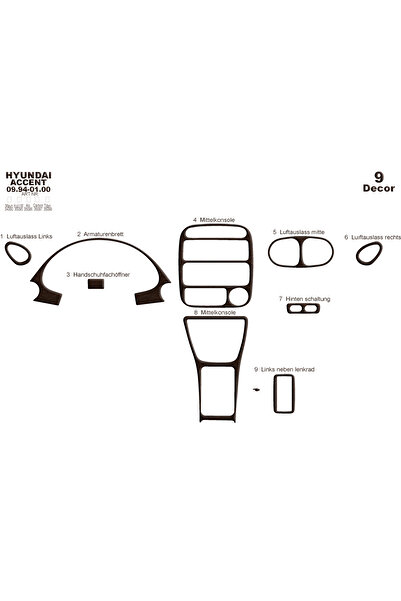 Marscockpitdesign هيونداي أكسنت وحدة التحكم-توبيردو 1994-2000 9 قطع