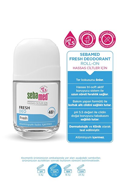 Sebamed Ter Kokusu Onleyıcı 48 saat etkili Hassas Ciltler Kadın Erkek Roll-On Deodorant Fresh 50ml x3 Adet