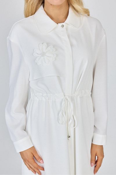 Zühre Shirt Collar Flower Patterned Ecru Wear Out Gc-0256