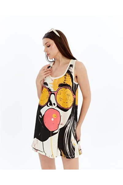 S-Ponder Women's Cotton Pop Art Printed Relaxed Fit Mini Dress - Summer Tunic