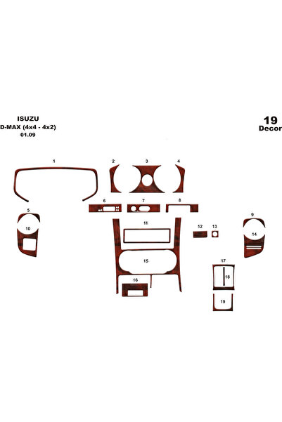 Marscockpitdesign ايسوزو دي ماكس 4X2-4X4 كونسول-توربيدو 2007-2012 19 قطعة