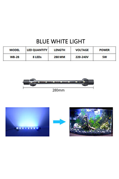 Choice10 مصباح حوض السمك T4-28 أزرق وأبيض LED مقاوم للماء، مصباح حوض سمك تحت ...