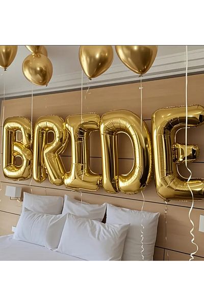 Çemrek Süs Parti Gold Bride Foil Balloon 1 Meter 100 cm and 10 Pieces of 12 Inch Gold Balloon